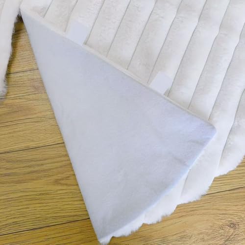 Faux Fur Christmas Tree Skirts, 36 inches Plush Fluffy Christmas Tree Skirt with Stripe Textured Pattern for Christmas Tree Decorations (90CM, White Stripe)