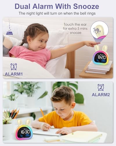 Alarm Clock for Kids, Ok to Wake Up Clock with 9 Color Night Light, Dual Alarms, 5 Level Volume & Brightness Adjustment, 6 Ringtones, Bedroom Alarm Clock for Toddlers, Teens, Girls Gifts