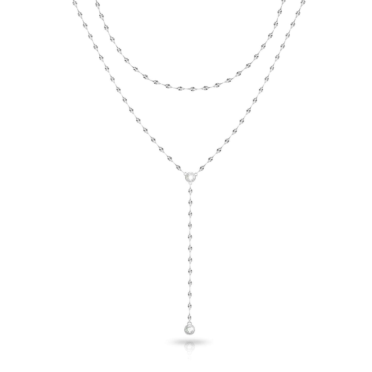 Zeffy Long Lariat Silver Necklace for Women Dainty Silver Teardrop Drop Lariat Necklace Trendy Layered Simple CZ Y-Shaped Body Chain Stack Wedding Prom Dangle Statement Necklace Jewelry Gifts