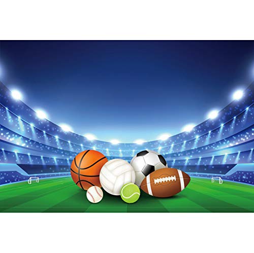6x4ft All Stars Sports Backdrop - Outdoor Sports Theme Boy Kid Birthday Party Photography Background Stadium Field American Football Baseball Light School Game Banner Photo Studio Props - size: 6x4ft