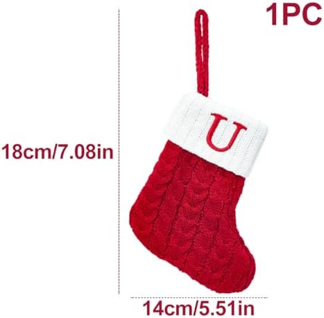 Christmas Stocking Monogram Hanging Socks 7??5.5 Inch Knit Small Sock Hanging Ornament Gift Bags for Xmas Tree Fireplace Home Decoration (U)