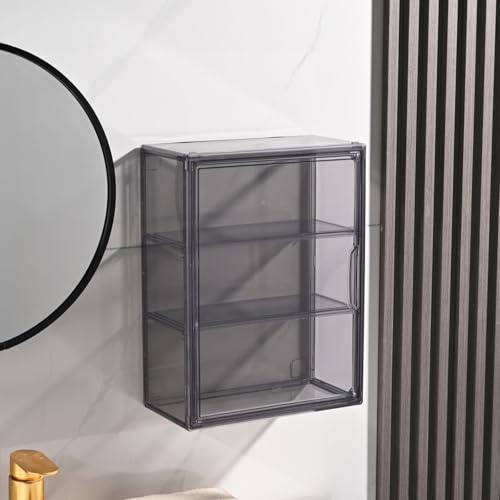 BOHOIDEE 3 Tiers Acrylic Display Case with 2 Division Boards, Acrylic Storage Organizers Box with Magnetic Door, Wall-Mounted Dustproof Showcase for Makeups, Purses, Figure