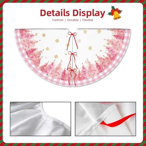 Christmas Tree Skirt 36inch Pink Buffalo Plaid Farmhouse Decor