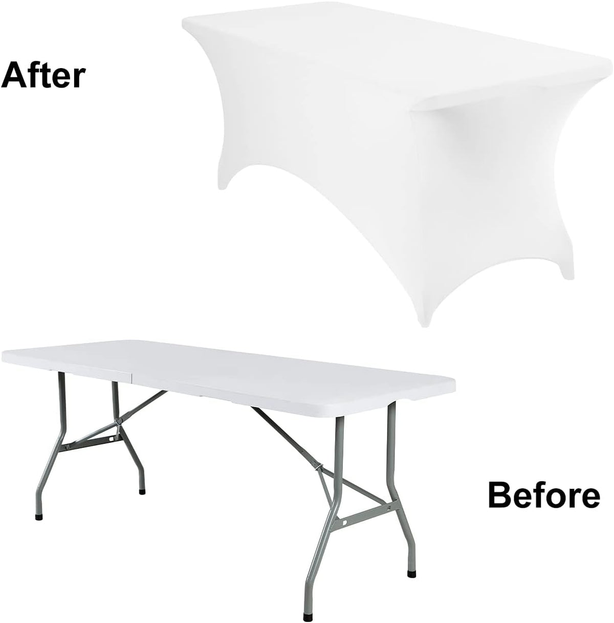 2Pack Spandex Waterproof Table Covers 6ft，Spandex 6ft Waterproof Table Cover for Party,Wedding, Banquet, and Events(White)