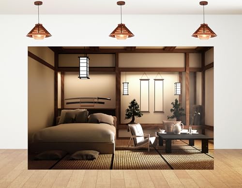 5x5ft Japanese Style Bedroom Backdrop Katana Display Tatami Living Space Photography Background for Home Decor and Cultural Event Decorations Tapestry Photo Booth Props - size: 5x5ft