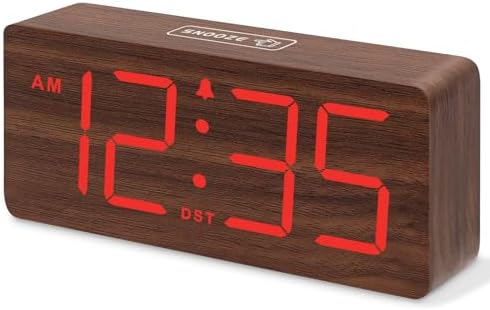 DreamSky Wooden Digital Alarm Clock for Bedroom with Large Numbers | Desk Clocks for Living Room, Office, Dimmer, Loud Alarm for Heavy Sleepers with Volume Control, DST, Wood Decor (Plug-in)