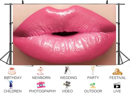 10x7ft Shiny Pink Lipstick Close Up Backdrop Lip Care Beauty Scene Photo Background Tapestry for Cosmetic Brand Party Makeup Event Photography Home Decorations Studio Props - size: 10X7ft