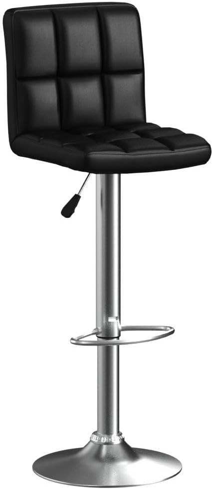 COSTWAY Bar Stools Set of 2, Modern Swivel Adjustable Height PU Leather Barstools with Back, Square Armless Counter Height 2-Pack Bar Chair for Kitchen Island Dining Living Bistro Pub Counter, Black