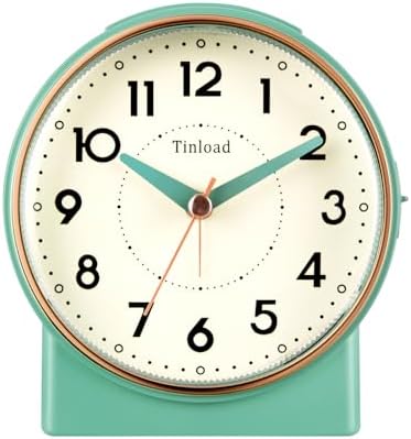 Tinload 4.3" Retro Analog Alarm Clock, Vintage Decor, No Ticking Silent, Easy to Set, Gradual Rise Alarm, On/Off Switch on Side, Gentle Wake, Snooze, Lighted on Demand, Battery Operated, Retro Green