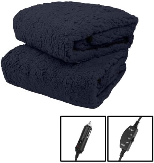 Stalwart Heated Car Blanket 2-Pack - 12V Heated Blanket for Car, RV or Camping - 57x39” Portable Electric Travel Throw - 2 Heat Levels - Tailgating Essentials (Blue)