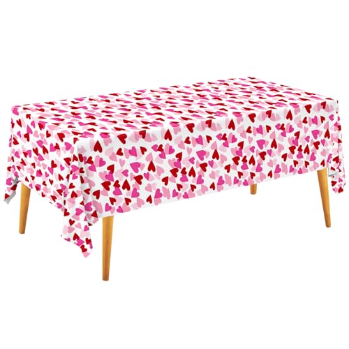 Valentine's Love 3-Pack Tablecloths: Waterproof & Disposable Plastic Covers, 54x108", Romantic Heart-Themed Decorations for Memorable Party Tables - style: heart