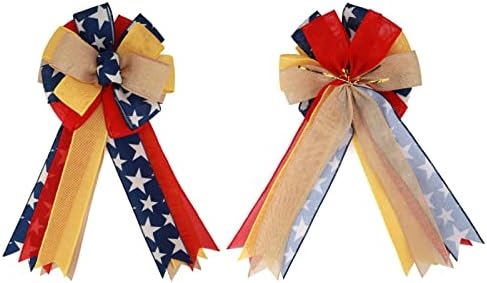 Meseey 1 Pcs Large Red and Blue Patriotic Bow Yellow Deployment of Troops Ribbon Bow for Bunting Wreath Holiday Independence Day 4th of July Party Door Wall Decoration (Patriotic)