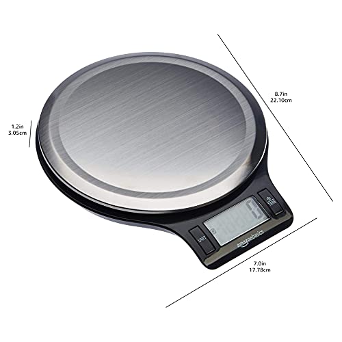 Amazon Basics Digital Kitchen Scale with LCD Display, Tare Function, Multiple Units, Weighs up to 11 Pounds, Batteries Included, Black and Stainless Steel