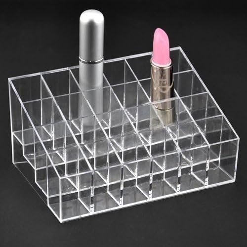 Transparent Cosmetic Makeup Organizer Clear 24 Lattices Lipsticks Cosmetic Lotion Makeup Organizer Storage Display Holder Stand - size: 5.75x3.75x1.75 Inch (Pack of 1)