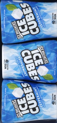 ICE BREAKERS Ice Cubes Peppermint Sugar Free Chewing Gum Bottles, 3.24 oz (6 Count, 40 Pieces) (Pack of 2)