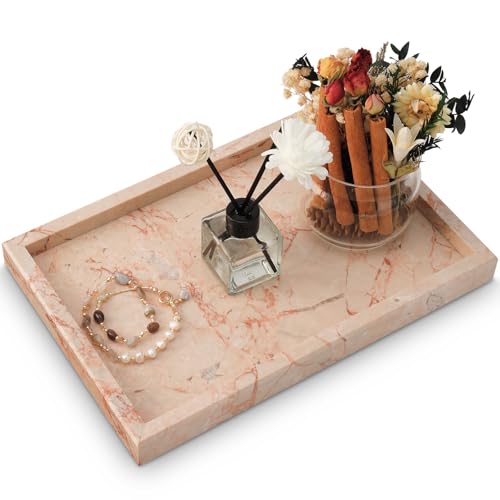 Marble Bathroom Tray,Pure Natural Vanity Tray,Marble Trays for Kitchen Counter Non-Ceramic/Non-Resin,Stone Tray 12 x 8 inch (Pink) ﻿ - color: Pink