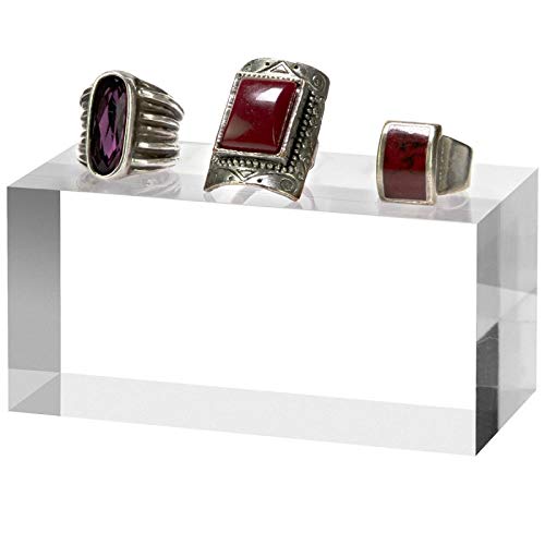 Clear Polished Acrylic Cube Display Block Jewelry Stand Ring Showcase Holder (2" x 4" x 4") - size: 2" x 4" x 4"
