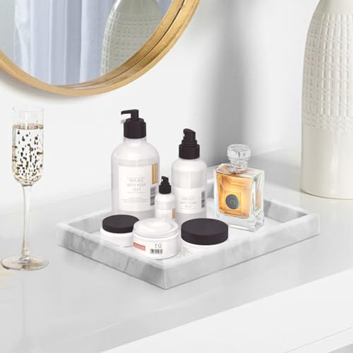 Marble Bathroom Tray,Pure Natural Marble Vanity Tray,Marble Tray for Kitchen Counter Non-Ceramic/Non-Resin,Stone Tray 12 x 8 inch (White) - color: White
