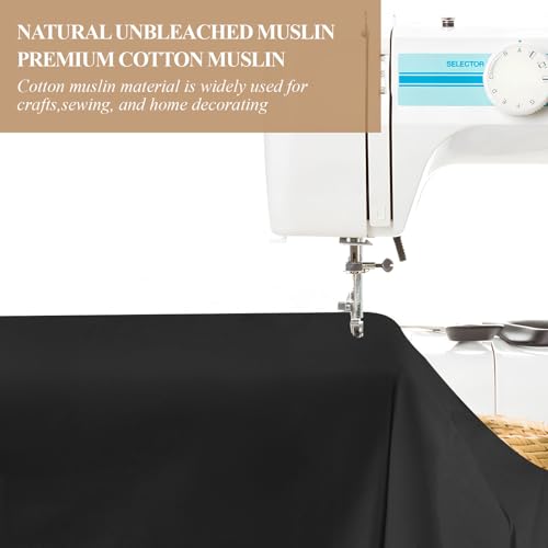 PEASUG 100% Cotton Muslin Fabric, 59 Inch X 5 Yards Muslin Fabric by The Yard, Medium Weight Draping Fabrics Suitable for Sewing Embroidery, Garments, Crafts Material-Black - color: Black, size: 5 Yards