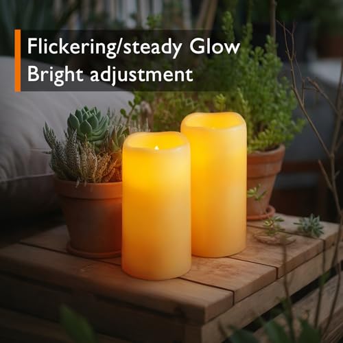 Homemory 3"x6" Flameless Candles, Outdoor Waterproof, Battery Operated LED Pillar Candles with Remote Control and Timer, Plastic, Long Lasting - size: 3"x6"6"