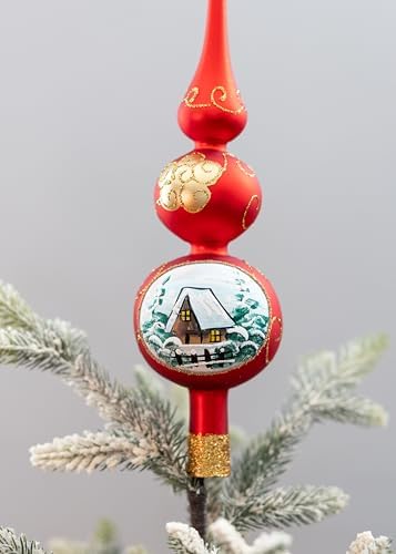 Spitz Glass Christmas Tree Topper Mouth Blown by Polish Artisans and Hand Decorated with Embellishments Made in Poland