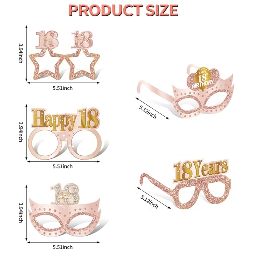 Guiruiy 24PCS 18th Birthday Eyeglasses Decorations for Girls, Pink Rose Gold Happy 18th Birthday Paper Eyeglasses Party Supplies, Eighteen Year Old Bday Glasses Decor - style: Rose Gold 18th