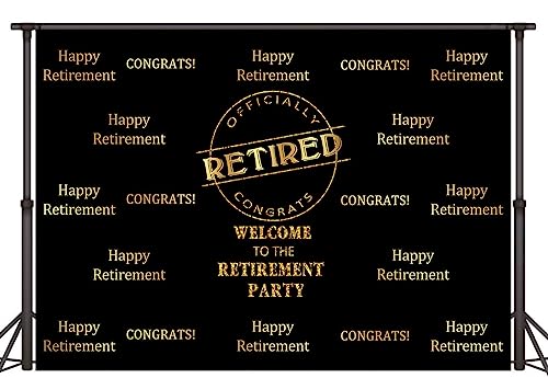 Officially Retired Black Golden Banner Backdrop for Photography, 5x3FT, Happy Retirement Party Background, Photo Booth Studio Props MBMYLU136 - size: cotton polyester-5x3ft