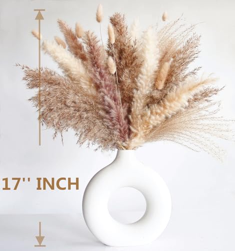 Dried Pampas Grass Decor, 128PCS Pampas Grass with Bunny Tails Dried Flowers, Reed Grass Bouquet for Wedding, Boho Flowers, Home Table Decor, Rustic Farmhouse Party - size: 128PCS