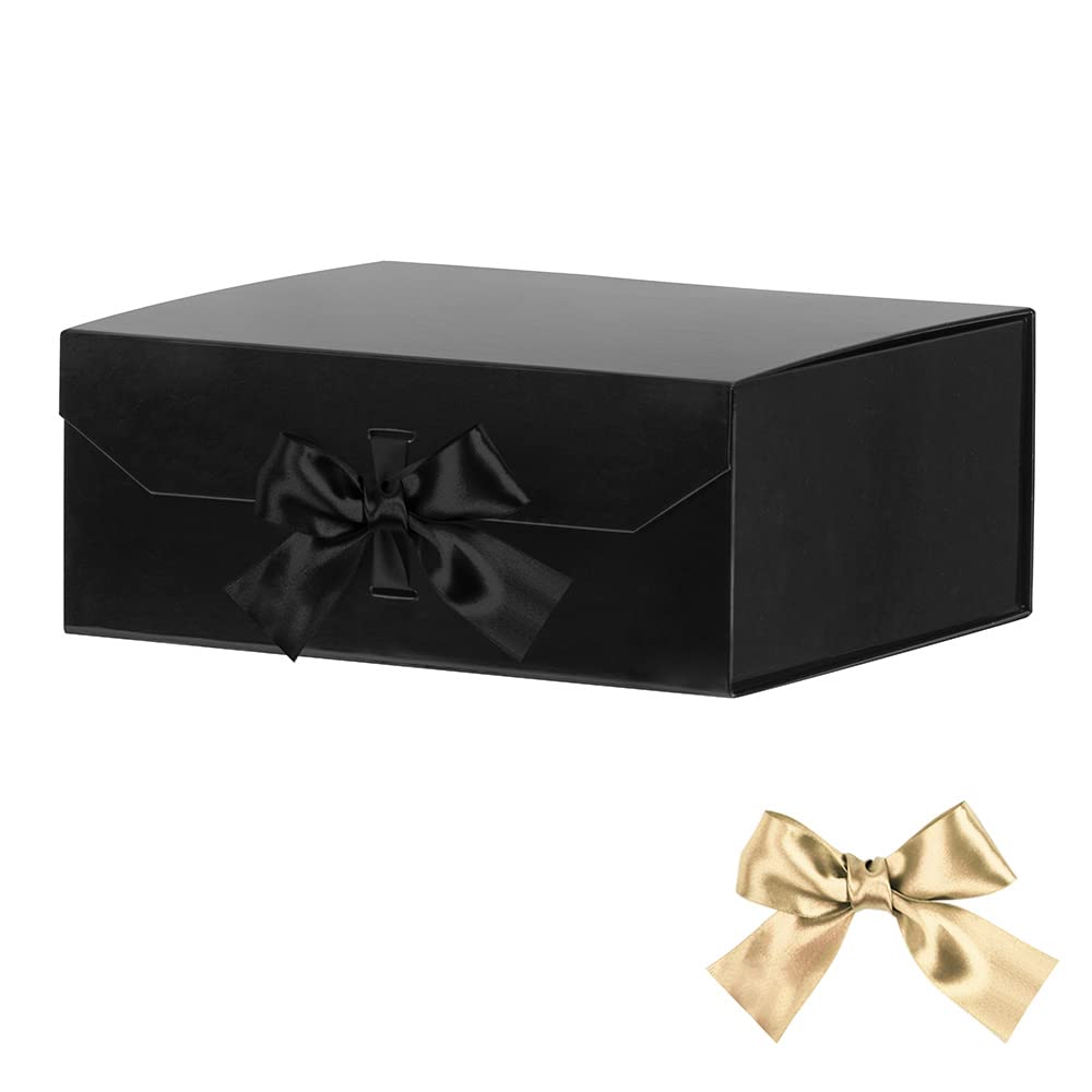 GoooodGift Black Large Gift Box 13x11x5.3 Inches,Luxury Gift Wrap Box with Lid Magnetic Closure, Rectangle Collapsible Boxes for Gift Packaging (Glossy Black)