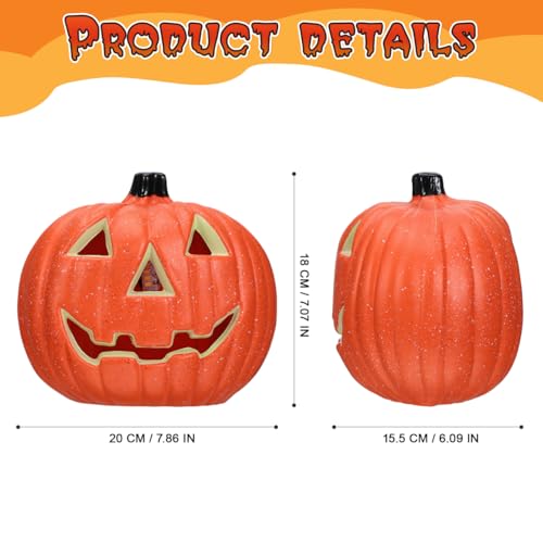 Housoutil Hollow Out Jack-o-Lantern Orange Decor Outdoor Plant LED Lanterns Halloween Pumpkin Table Light Artificial Glowing Pumpkins LED Halloween Pumpkin Light Plastic Orange Party Decor