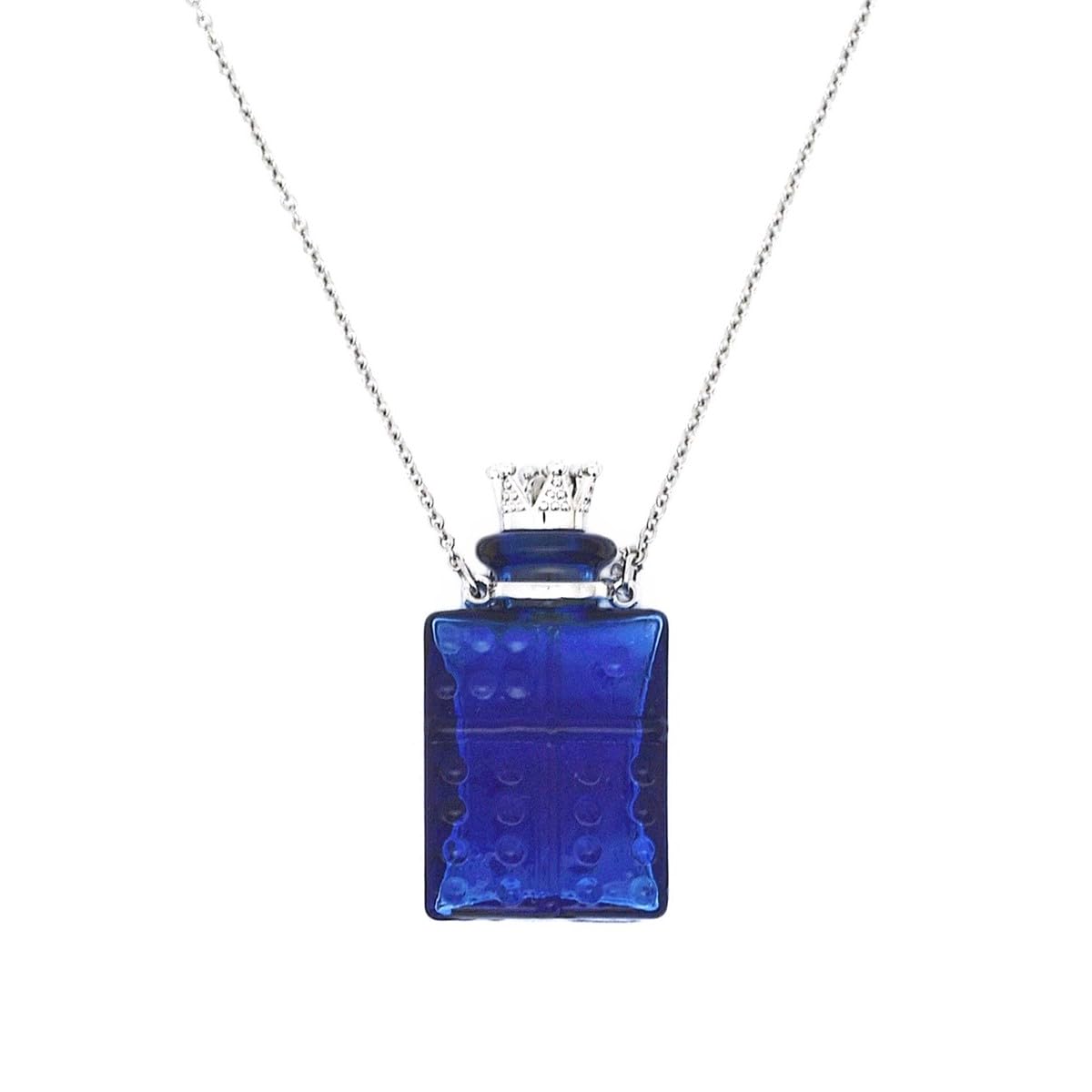 CoolDIY Handcrafted Glaze Glass Square Refillable Essential Oil Necklace Pendant - Aromatherapy Perfume Diffuser Pendant with Stainless Steel Chain (Dark Blue)