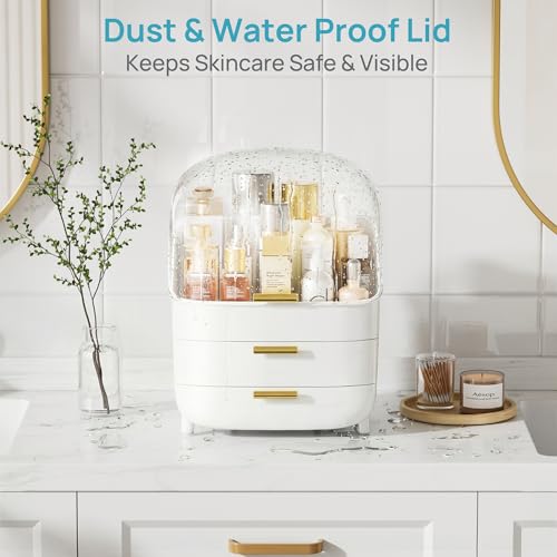 Vtopmart 3-Tier Skincare Makeup Organizer with Drawers and Lid for Vanity and Bathroom Countertop, Large Cosmetic Storage Box Case for Dresser, with Non-Slip Base - style: with Lids