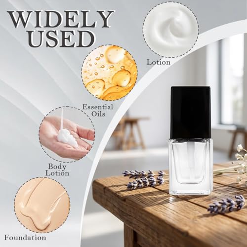 2PCS 15ml/0.5oz Empty Refill Square Glass Cosmetic Pump Bottles Clear Lotion Containers with Black Pump Head Makup Travel Vials for Foundation Cleanser Essential Oils Liquids Cream
