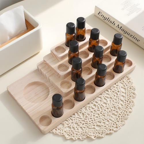 Wooden Essential Oil Rack 4 Tier Essential Oil Holder Shelves for Oil Solid Wood Essential Oil Organizer 25-Bottle Essential Oil Display Stand Tabletop Storage Rack for 5-20ml Bottles - style: 4 Layers-3