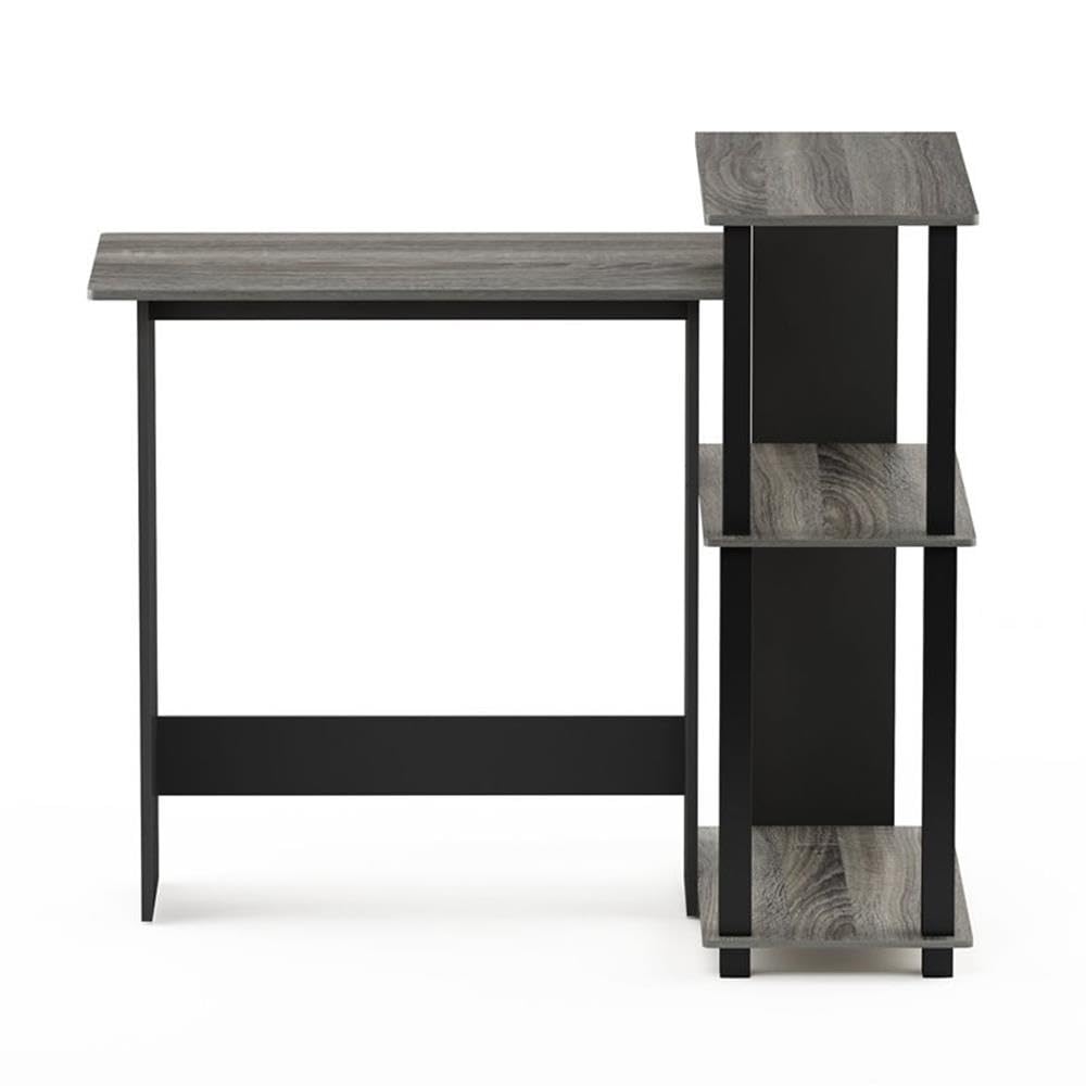 Furinno Abbott Corner Computer Desk with Bookshelf, French Oak Grey/Black