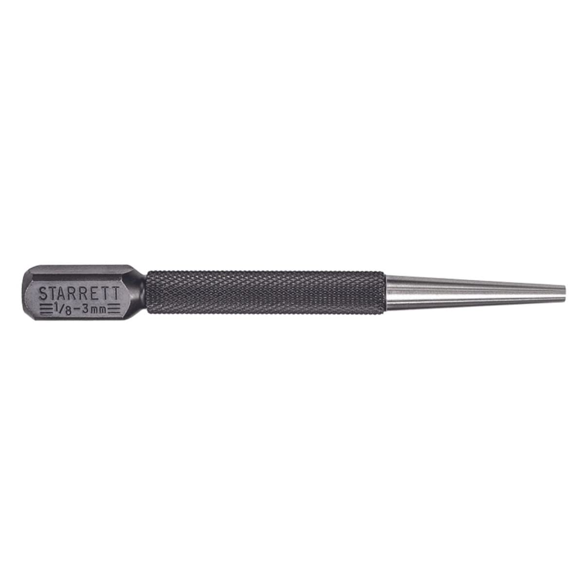 Starrett Nail Set with Large Square Head, Beveled End and Knurled Grip for Secure Holding - Hardened and Tempered Steel, 4" Length, 1/8" Punch Diameter - 800D