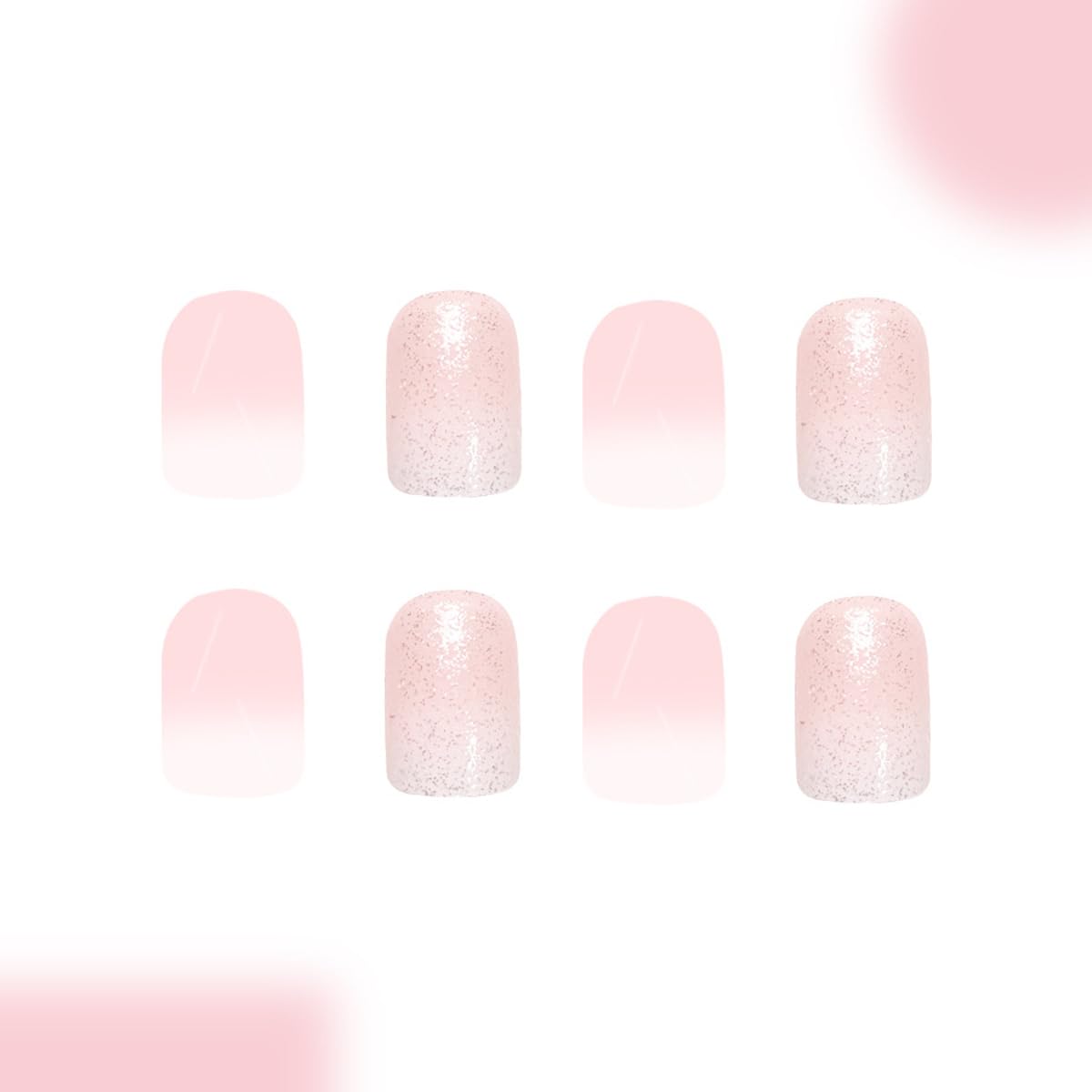 Ombre Press on Nails Short Square Fake Nails with Glitter Design - Reusable False Nails Press ons Acrylic Artificial Nails Glossy Full Cover Stick on Nails for Women Manicure 24 Pcs