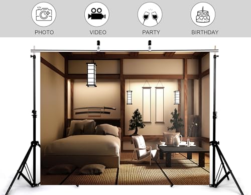 10x7ft Japanese Style Bedroom Backdrop Katana Display Tatami Living Space Photography Background for Home Decor and Cultural Event Decorations Tapestry Photo Booth Props - size: 10x7ft
