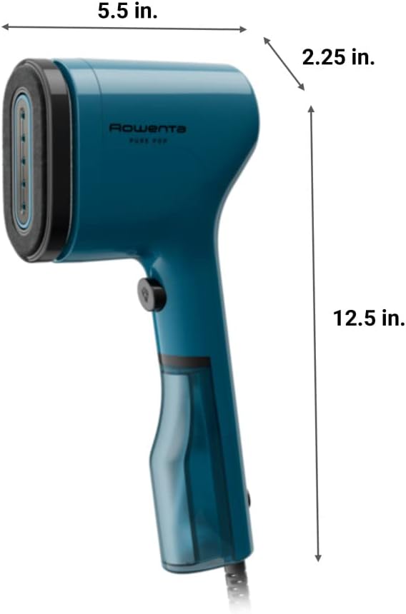 Rowenta, Steamer for Clothes, PurePop Handheld Steamer, 1.5 Lbs, 15 Second Heatup, 2.3 Oz Capacity, 1150 Watts, Ironing, Blue Clothes Steamer, Vacation Essentials, Travel Must Have, DR2020