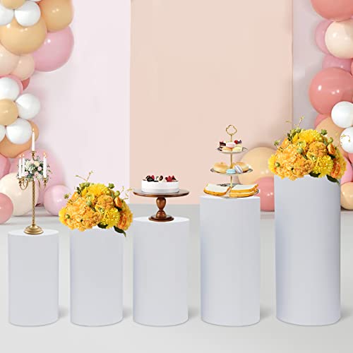 5 Pcs Cylinder Stands, Large White Cake Pedestal Tables, Round Reusable Dessert Display Plinth Pillars Wedding Backdrop Art Decor Flower Column Stand for Party Weddings or Banquets - size: 5 Pcs