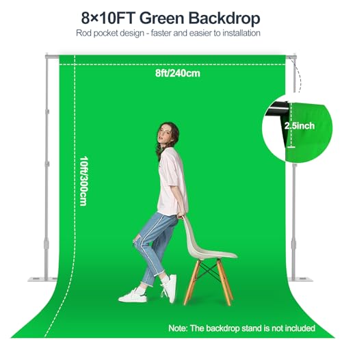 Green Screen Backdrop, 8×10FT Photography Chromakey Greenscreen Background Sheet for Zoom Meeting, Polyester Fabric Cloth Curtain for Photo Video Studio, Party, Live Streaming, Photoshoot - size: 8x10ft