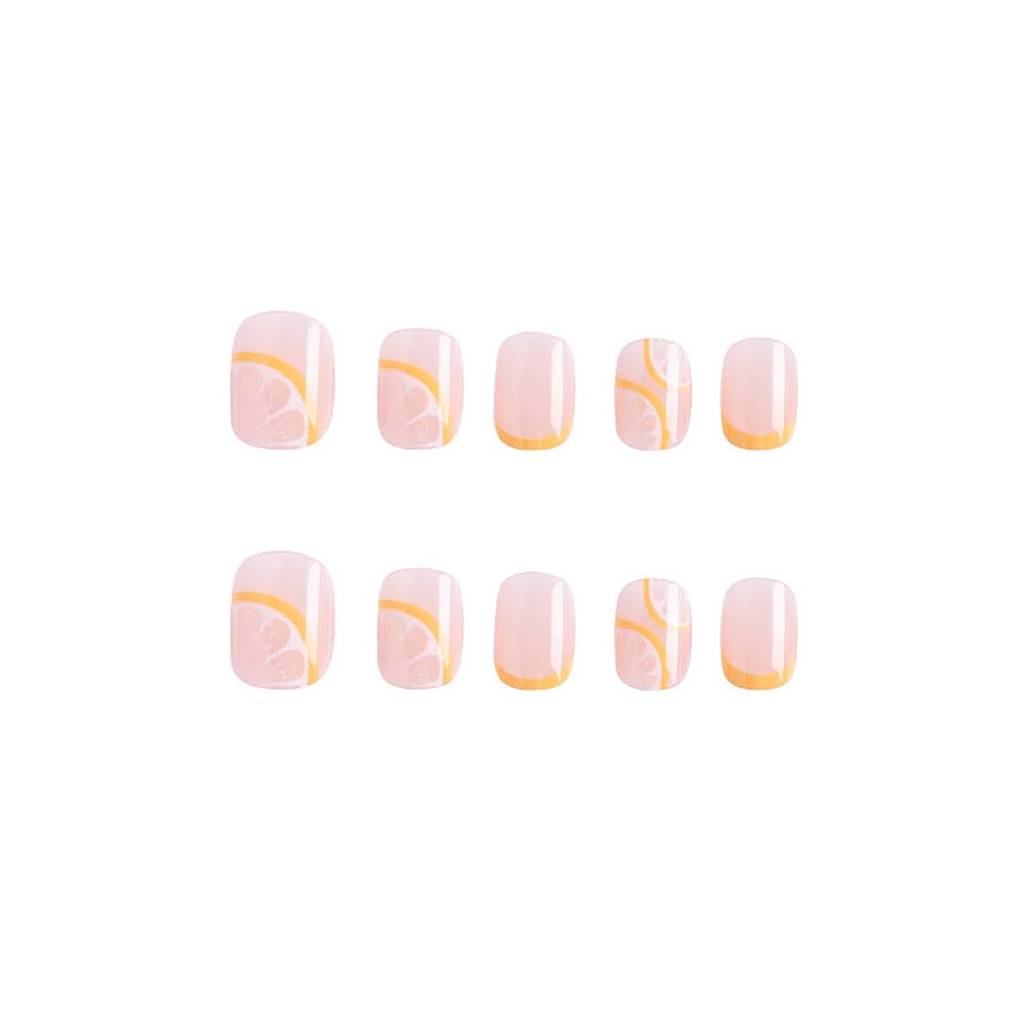 Rilafuvu French Press Nails - 24Pcs Yellow Nude Acrylic Fruits Lemon Designs with Glossy Stick-on Short Artificial Nails