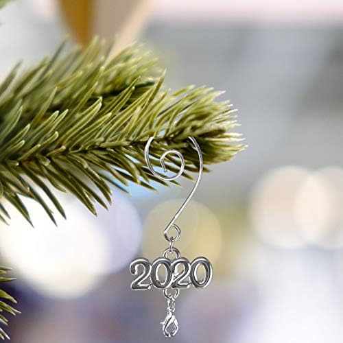 Christmas Ornament Hangers Dated 2020 - Set of 12 Shiny Silver Hooks with Lobster Claw Attachment - DIY Personalized Ornament Accessory Class of 2020 Decorations Parties Weddings First Christmas