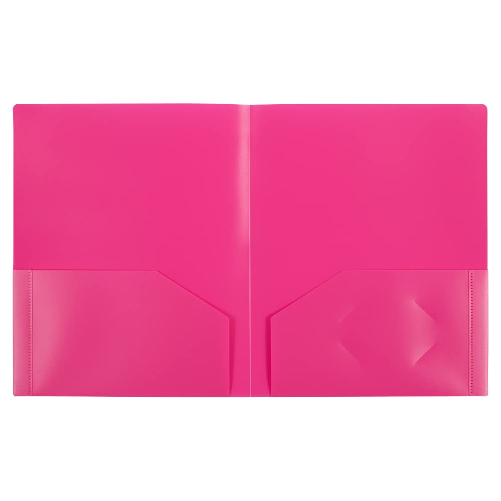 JAM PAPER Heavy Duty Plastic 2 Pocket Extra Tough School Folders - Fuchsia Hot Pink - 6/Pack