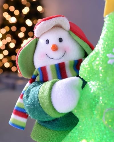 Pre-Lit Snowman Christmas Tree Decoration with Colour Changing LED Light - 35 cm, Multi-Colour
