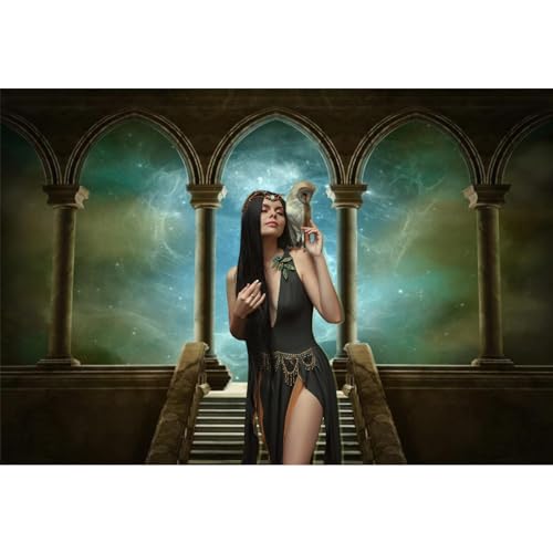6.5x5ft Wedding 3D Render Backdrops Fantasy Starry Sky from Ancient Arches Background Mediaeval Gallery Temple Castle Marble Stone Column Staircase Photo Props - size: 6.5x5ft