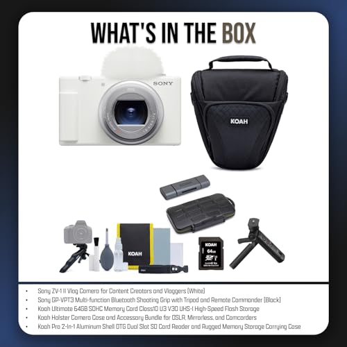 Sony ZV-1 II Vlog Camera for Content Creators and Vloggers (White) with ACCVC1 Accessory Kit