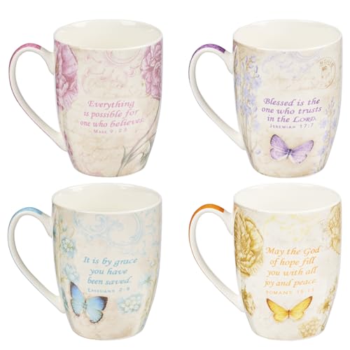 Christian Art Gifts Ceramic Mug Set-Butterflies (Set Of 4)