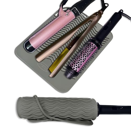 11" X 7.5" Large Size Heat Resistant Silicone Travel Mat for Hair Straighteners, Curling Irons, Flat Irons, Other Hair Styling Tools, Portable Silicone Pad Cover for Travel Vanity Salon - Gray - color: Gray, size: 11" X 7.5"