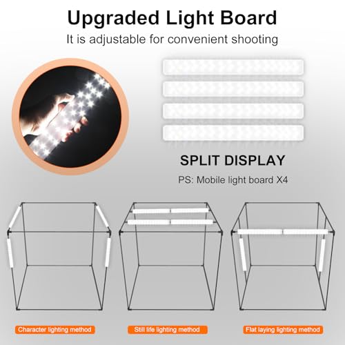 48"x48"x40" Large Photo Studio Light Box Photography, 4 Light LED Panels Dimmable Shooting Tent with 3 Color Backdrops Continuous Lighting Softbox for Bulky Items Photography - size: 48x48 in (4 LED Strips)